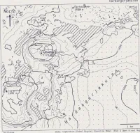 map of north western Hardangerjøkulen, Norway. The map is in black and white, and has been made to look like it was photocopied.