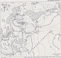 map of north western Hardangerjøkulen, Norway. The map is in black and white, and has been made to look like it was photocopied.