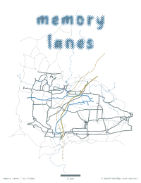 a network of roads in grey, with another fainter network behind, shown with dashed lines
