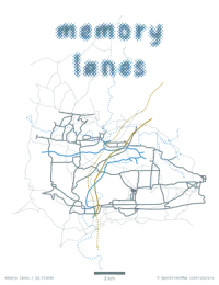 a network of roads in grey, with another fainter network behind, shown with dashed lines